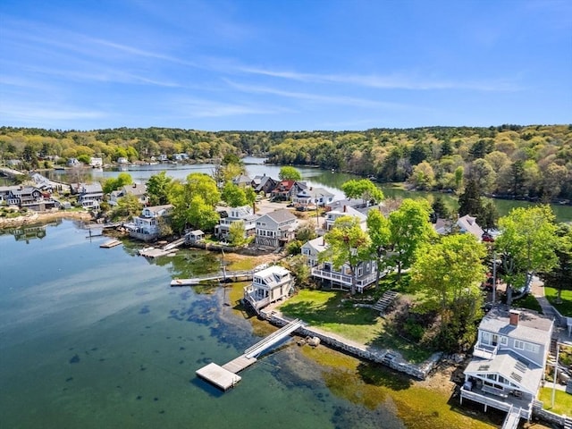 bird's eye view of a large body of water and a forest
