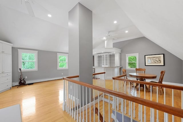 1095 Main St, Hanover, MA 02339 - hall with lofted ceiling, light wood-style flooring, an upstairs landing, and recessed lighting