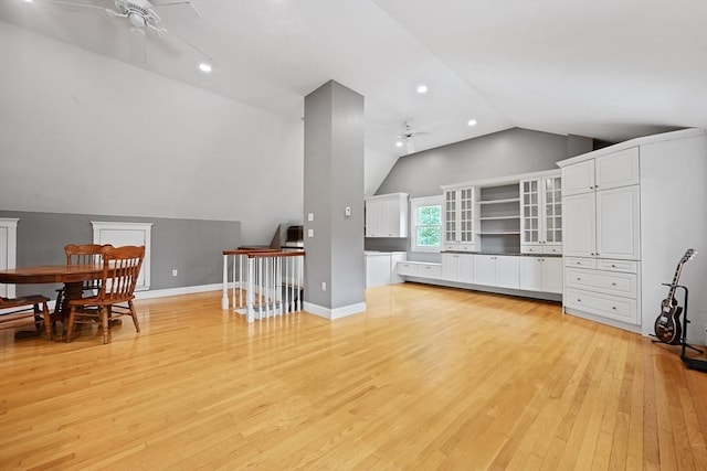 1095 Main St, Hanover, MA 02339 - living area with ceiling fan, lofted ceiling, light wood finished floors, and recessed lighting