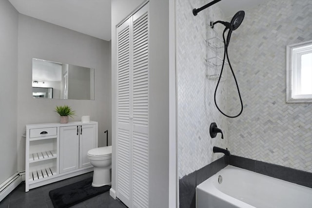 365 Middle Rd, Acushnet, MA 02743 - bathroom featuring tile patterned flooring, vanity, tub / shower combination, a baseboard heating unit, and a closet