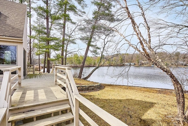 dock area with a deck with water view