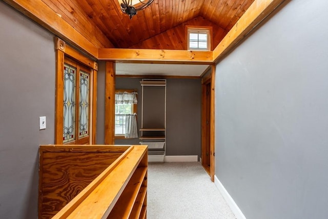 263 Jefferson Ave, Salem, MA 01970 - hall with wooden ceiling, lofted ceiling, and light colored carpet