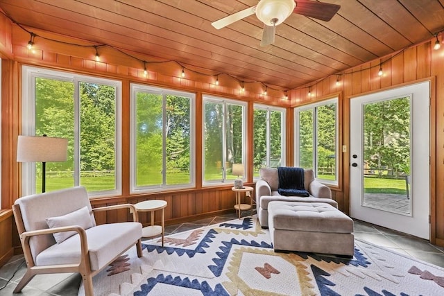 82 Knollwood Dr, Longmeadow, MA 01106 - sunroom featuring plenty of natural light, wood walls, wood ceiling, vaulted ceiling, and tile patterned floors