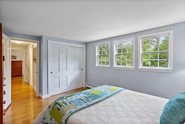 1 Emerson Dr, Acton, MA 01720 - bedroom featuring a baseboard radiator, multiple windows, light wood-type flooring, and a closet