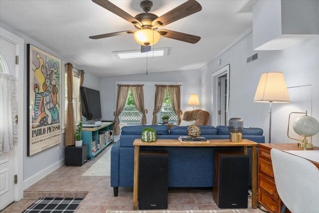 1 Nelson St Unit C, Upton, MA 01568 - living area featuring a ceiling fan, vaulted ceiling, and light tile patterned floors