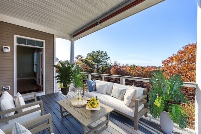 12 Skipping Stone, Plymouth, MA 02360 - view of wooden balcony featuring an outdoor hangout area and a wooden deck