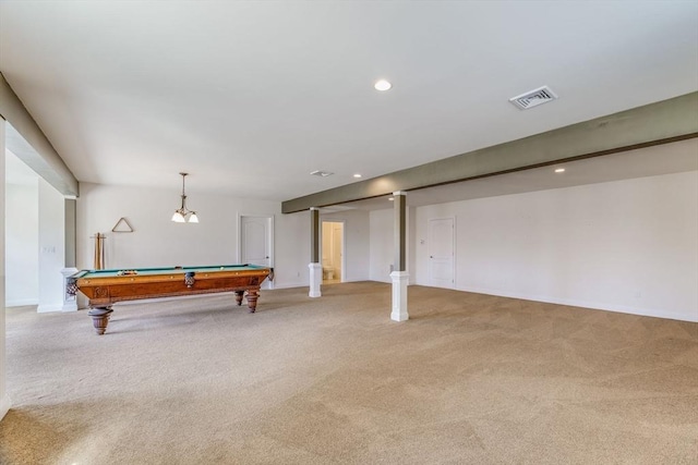 12 Skipping Stone, Plymouth, MA 02360 - playroom featuring light carpet, recessed lighting, pool table, and baseboards