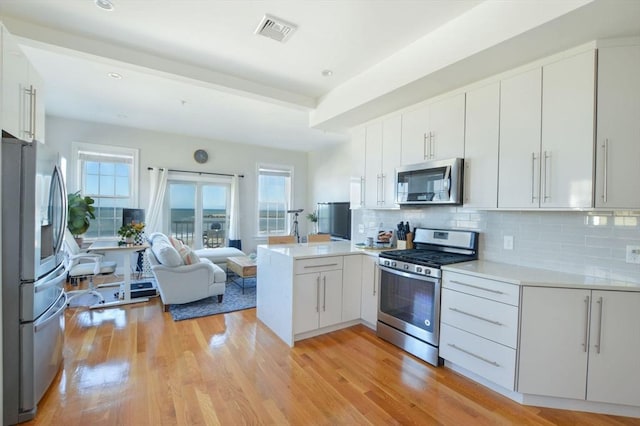 148 Winthrop Shore Dr Unit 5, Winthrop, MA 02152 - kitchen featuring appliances with stainless steel finishes, a peninsula, open floor plan, plenty of natural light, and recessed lighting