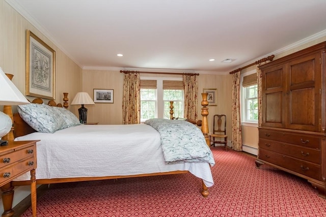 617 S St, Needham, MA 02492 - bedroom with crown molding, baseboard heating, carpet flooring, and recessed lighting