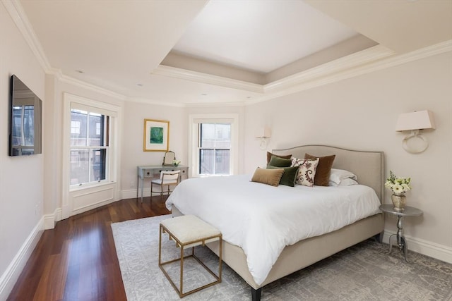 392 Marlborough St Unit 3, Boston, MA 02115 - bedroom with a tray ceiling, crown molding, wood finished floors, and baseboards