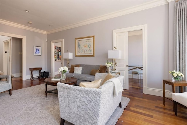 392 Marlborough St Unit 3, Boston, MA 02115 - living area featuring baseboards, crown molding, and wood finished floors