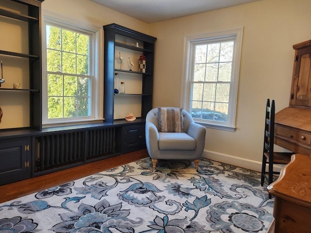 living area with hardwood / wood-style flooring and plenty of natural light