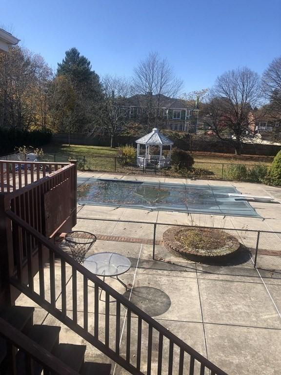 view of pool with a gazebo, a patio, fence, and a fenced in pool