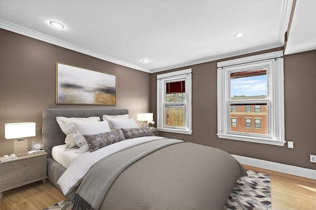 681 Massachusetts Ave Unit D, Boston, MA 02118 - bedroom featuring baseboards, ornamental molding, wood finished floors, and recessed lighting