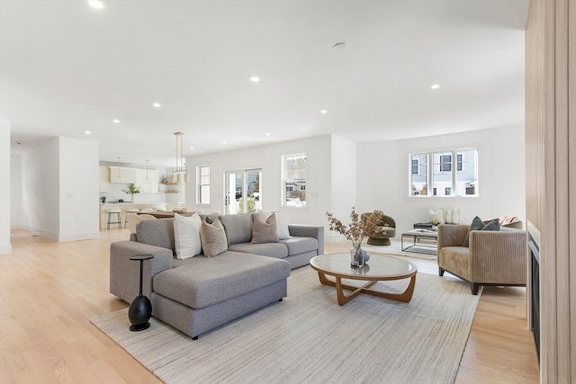 living room with light wood-type flooring