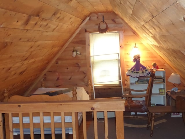 interior space with vaulted ceiling and wooden ceiling