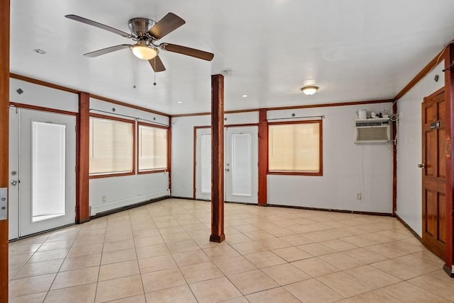 18 Newhall St, Malden, MA 02148 - unfurnished room with crown molding, a wall mounted AC, ceiling fan, and light tile patterned floors