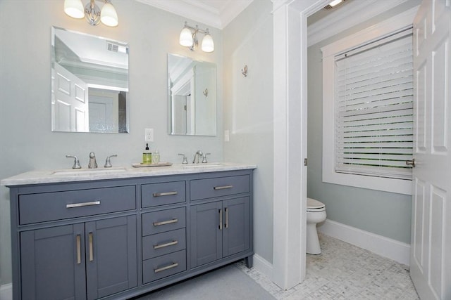 324 Front St Unit 4, Marion, MA 02738 - bathroom with ornamental molding and double vanity