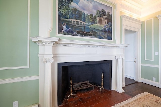 interior details featuring a fireplace