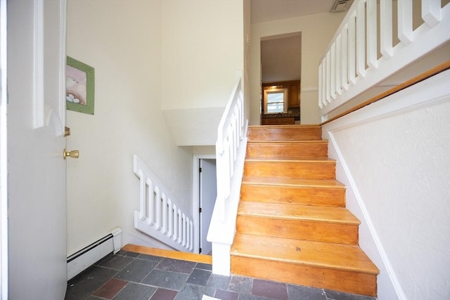286 Mountain St, Sharon, MA 02067 - stairway featuring a baseboard radiator and stone finish flooring