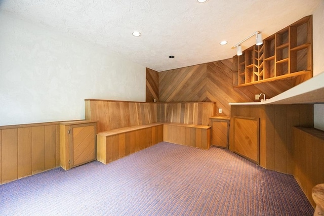 286 Mountain St, Sharon, MA 02067 - bar with light colored carpet, wooden walls, and recessed lighting