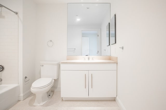 full bathroom featuring tile patterned floors, vanity, shower / bathtub combination, and toilet