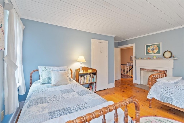 34 Fletcher Ln, Littleton, MA 01460 - bedroom featuring ornamental molding, hardwood / wood-style flooring, and wooden ceiling