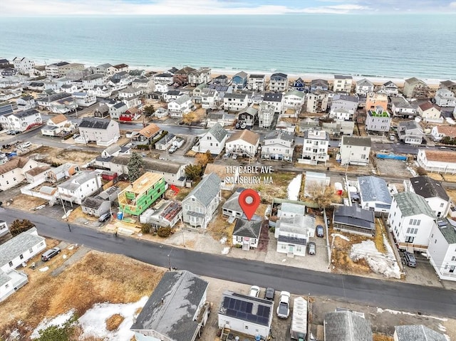 aerial view with a residential view and a water view