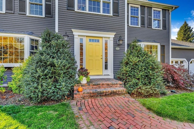 property entrance with a garage