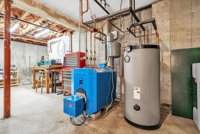 utility room featuring water heater and a heating unit