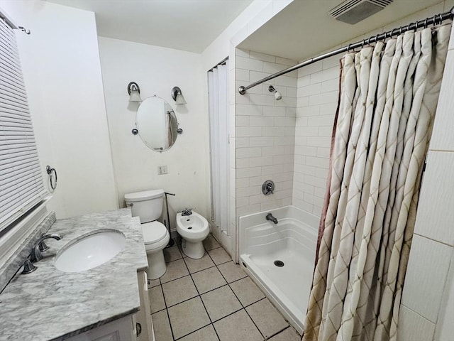 27 Shelby St, Worcester, MA 01605 - full bath with a bidet, a stall shower, vanity, and tile patterned flooring