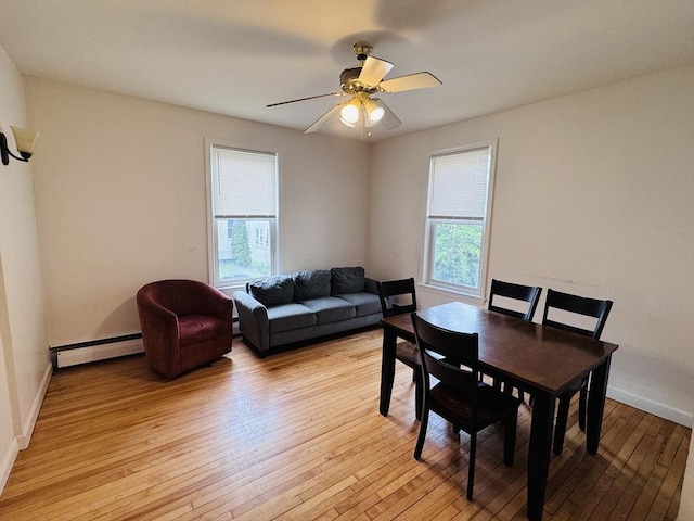 27 Shelby St, Worcester, MA 01605 - dining room featuring baseboard heating, light wood-type flooring, and ceiling fan