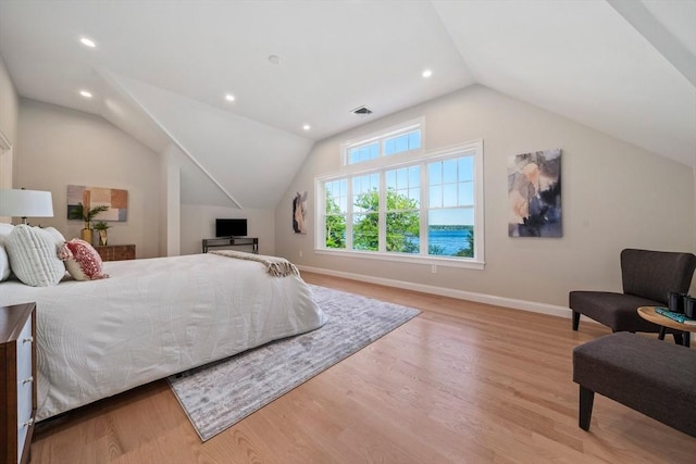 43 Lake Ave, Sharon, MA 02067 - bedroom featuring lofted ceiling, wood finished floors, and recessed lighting