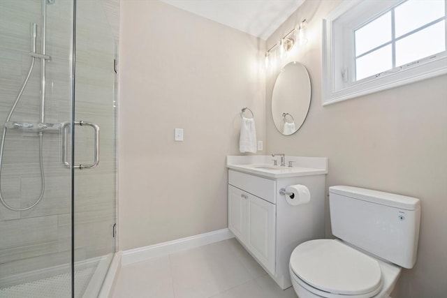 43 Lake Ave, Sharon, MA 02067 - bathroom with vanity, a stall shower, and tile patterned flooring