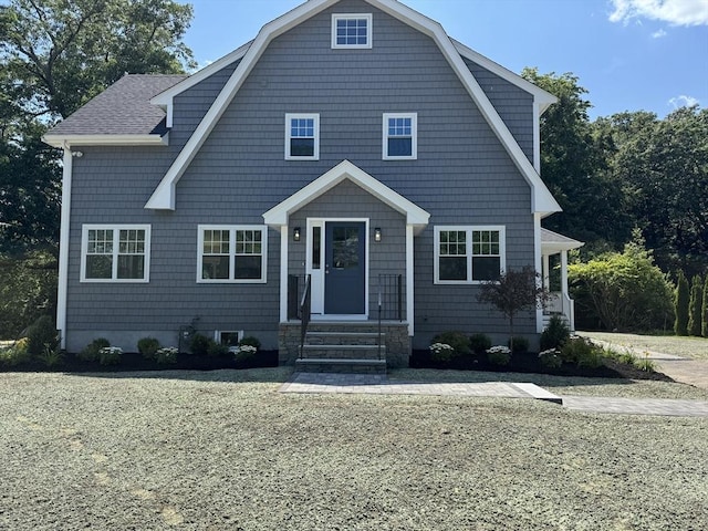 43 Lake Ave, Sharon, MA 02067 - colonial inspired home with a gambrel roof, entry steps, and roof with shingles
