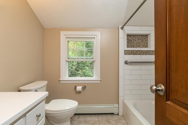 10 Whipple Rd, Hamilton, MA 01982 - full bath featuring a baseboard radiator, vanity, tile patterned floors, toilet, and shower / washtub combination