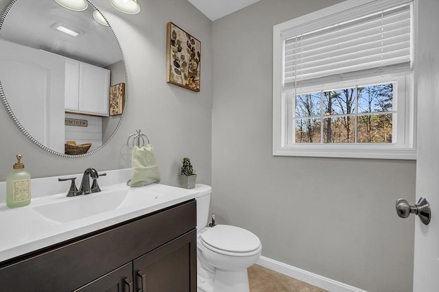 261 Bean Porridge Hill Rd, Westminster, MA 01473 - half bathroom with baseboards, toilet, tile patterned floors, and vanity