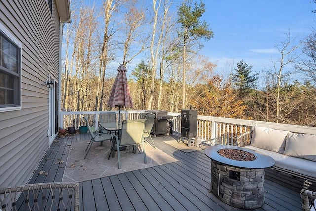 261 Bean Porridge Hill Rd, Westminster, MA 01473 - wooden terrace featuring grilling area, outdoor dining area, and an outdoor living space with a fire pit