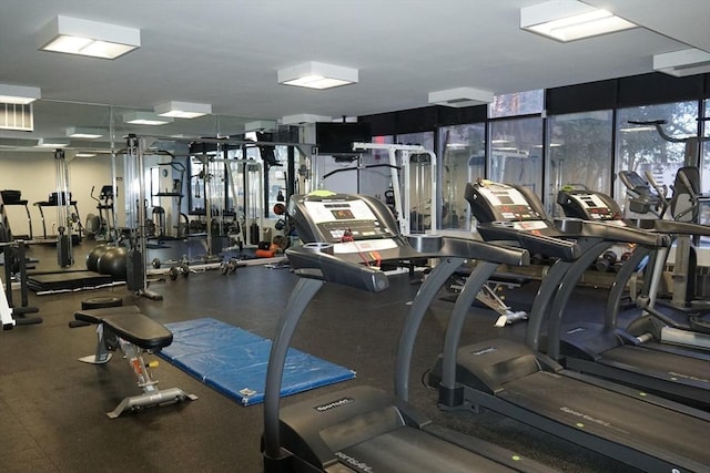 workout area featuring expansive windows