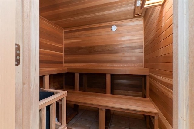 view of sauna with tile patterned flooring