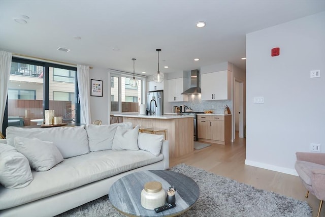 457 W Broadway Unit 209, Boston, MA 02127 - living area featuring light wood-style floors and recessed lighting