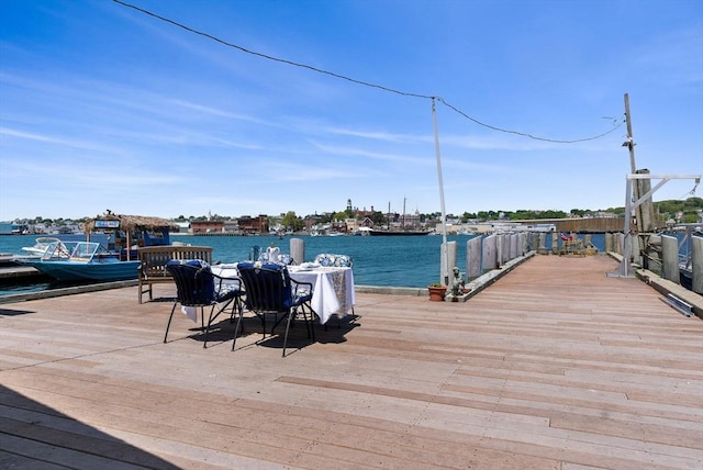 view of dock with a water view