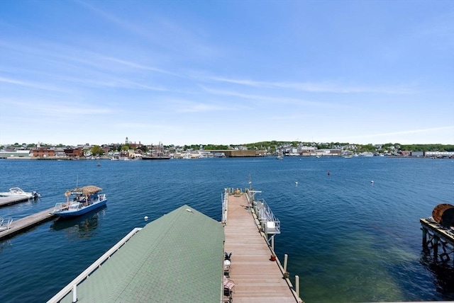 view of dock with a water view