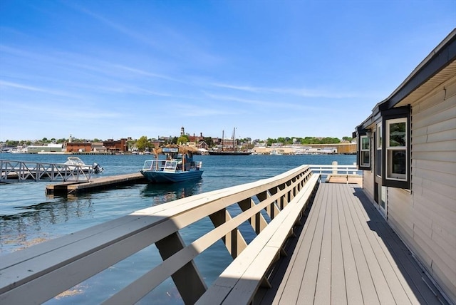 dock area featuring a water view