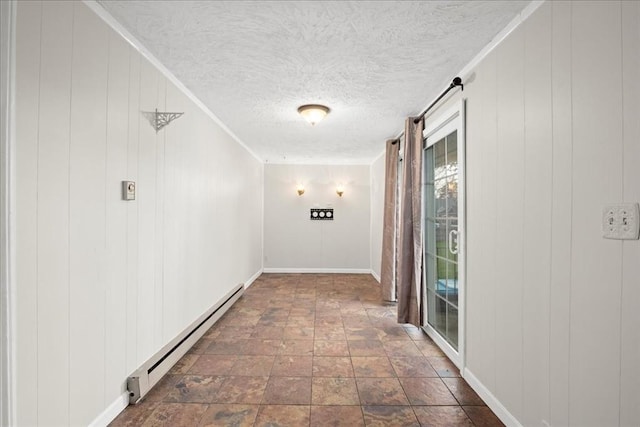 7 Vancroft Ave, Shrewsbury, MA 01545 - corridor featuring baseboards, a textured ceiling, crown molding, and baseboard heating