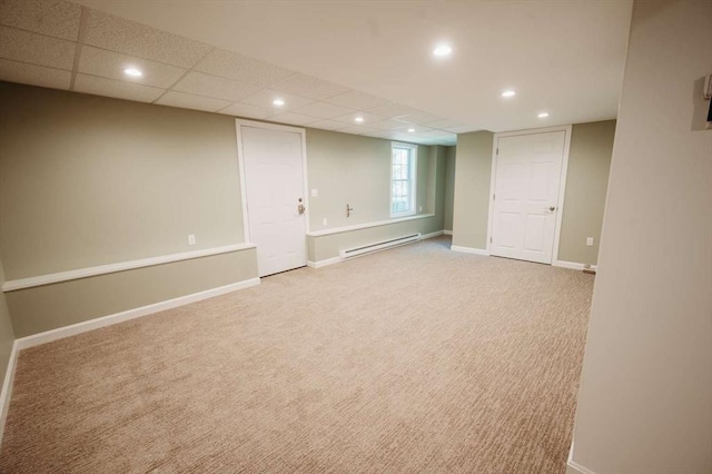 20 Warner Rd, Townsend, MA 01469 - basement with carpet floors, baseboards, baseboard heating, and recessed lighting