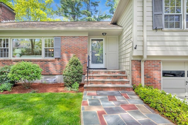 27 Lantern Ln, Arlington, MA 02474 - doorway to property with brick siding and a chimney