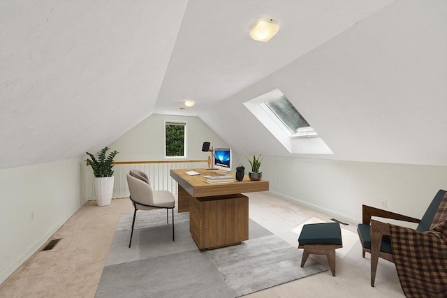 7 Humiston Cir, Westford, MA 01886 - office space featuring light carpet, lofted ceiling, a skylight, and baseboards