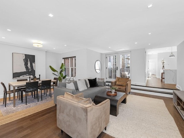 living room featuring dark hardwood / wood-style floors