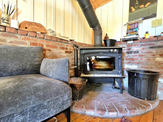 60 Camp Rd, Leverett, MA 01054 - interior details featuring a wood stove and wood finished floors